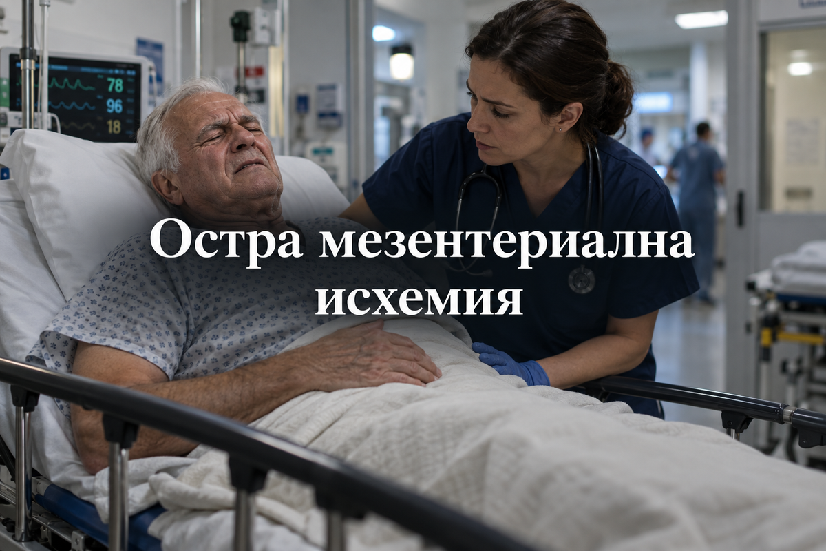 Пациент с коремна болка получава медицинска помощ.