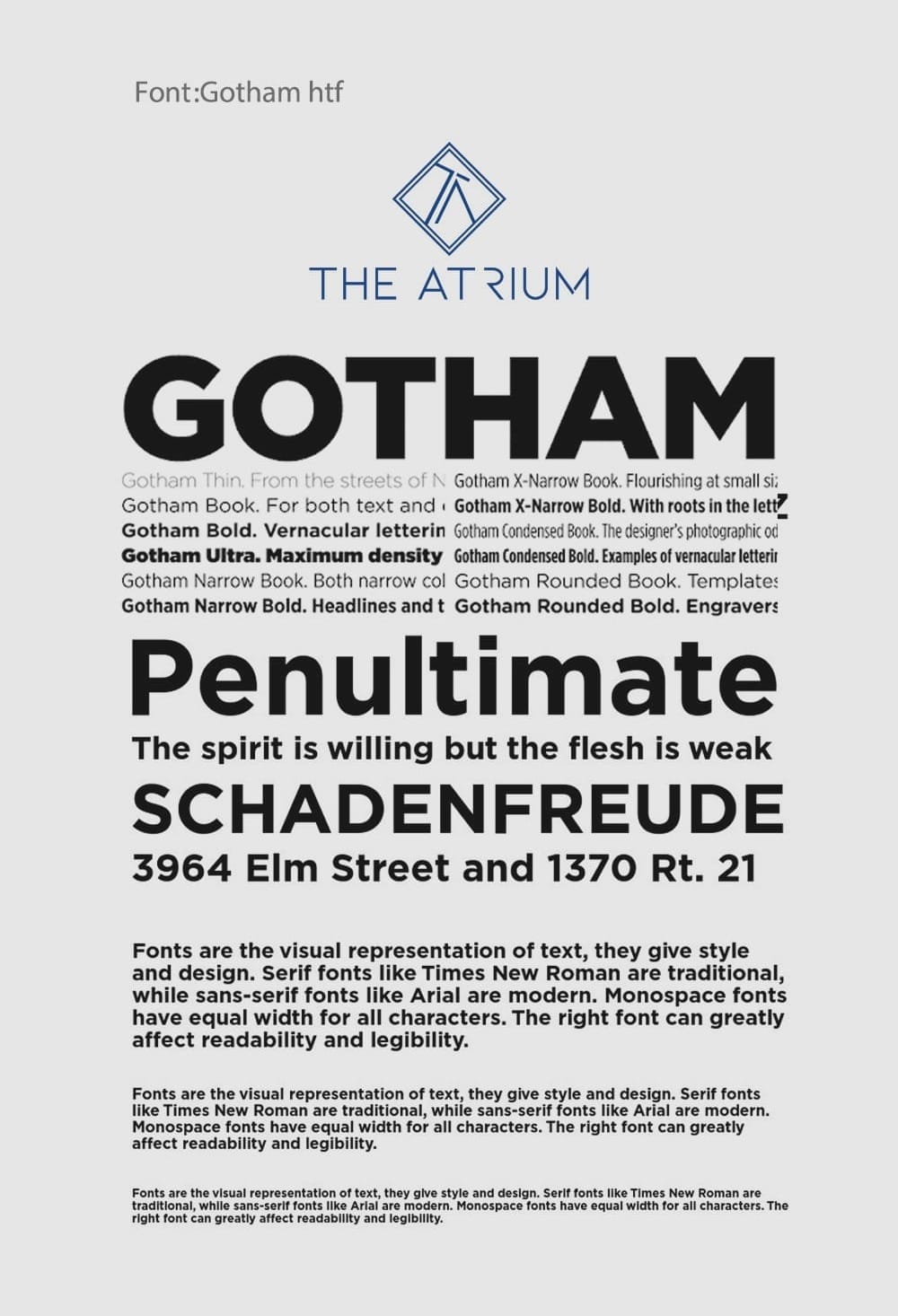 Gotham font used in The Atrium logo