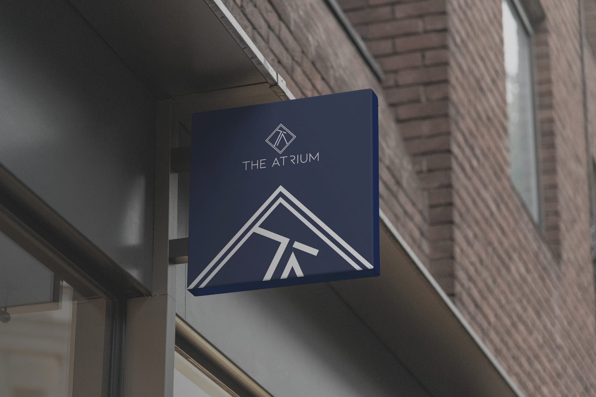 The Atrium logo sign mockup
