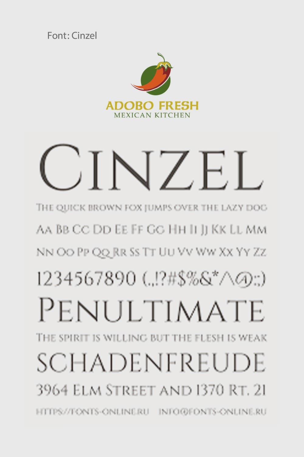 Cinzel font used in Adobo Fresh Mexican Kitchen