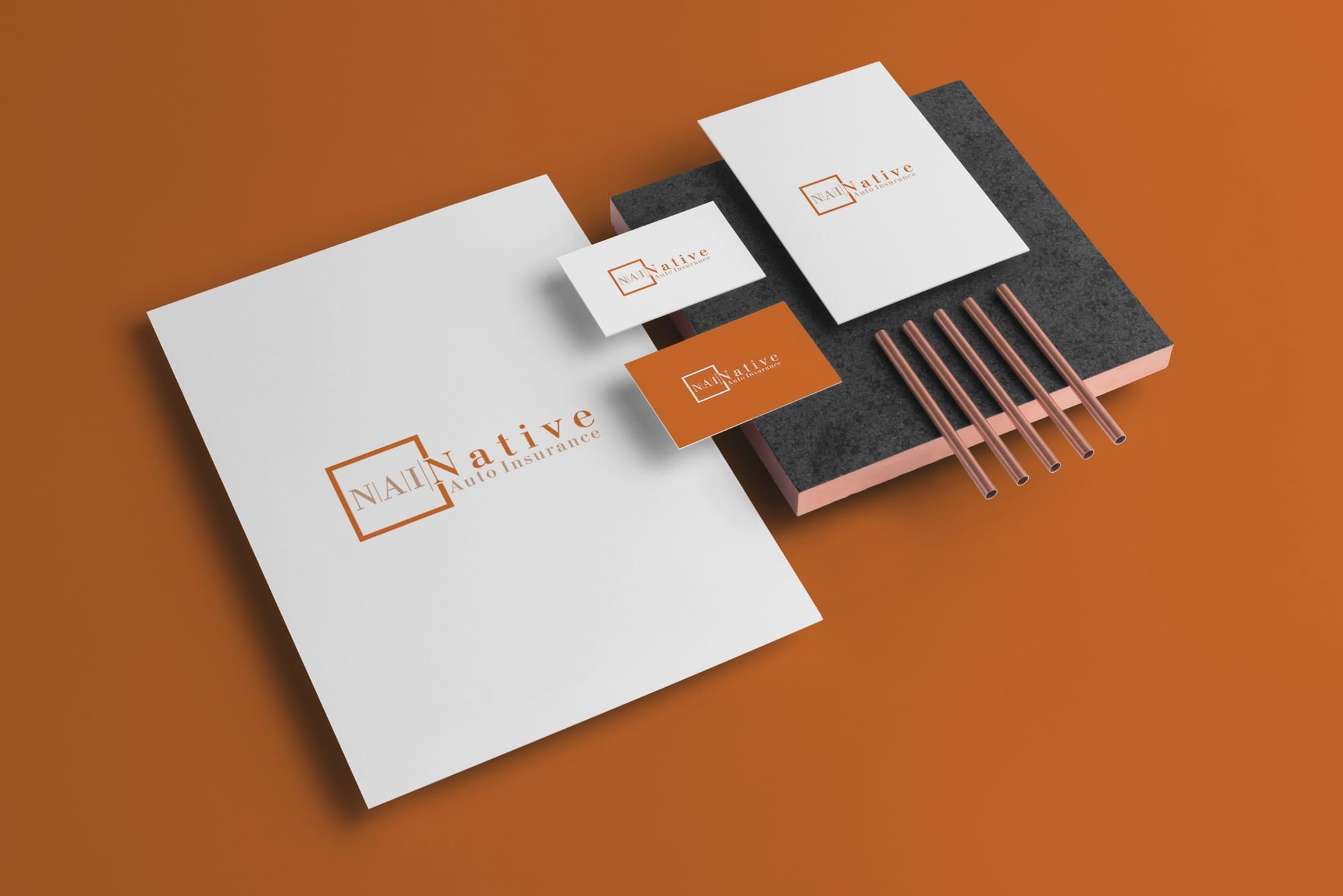 Native Auto Insurance logo in copperstone brand mockup