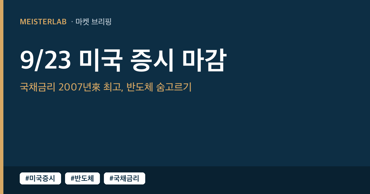 [9/24] 미국 증시 마감 시황(9/23 수) — 국채금리 2007년來 최고치, 반도체 랠리 숨고르기