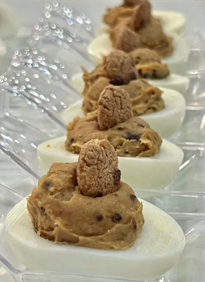 Cookie dough on top of hard boiled eggs