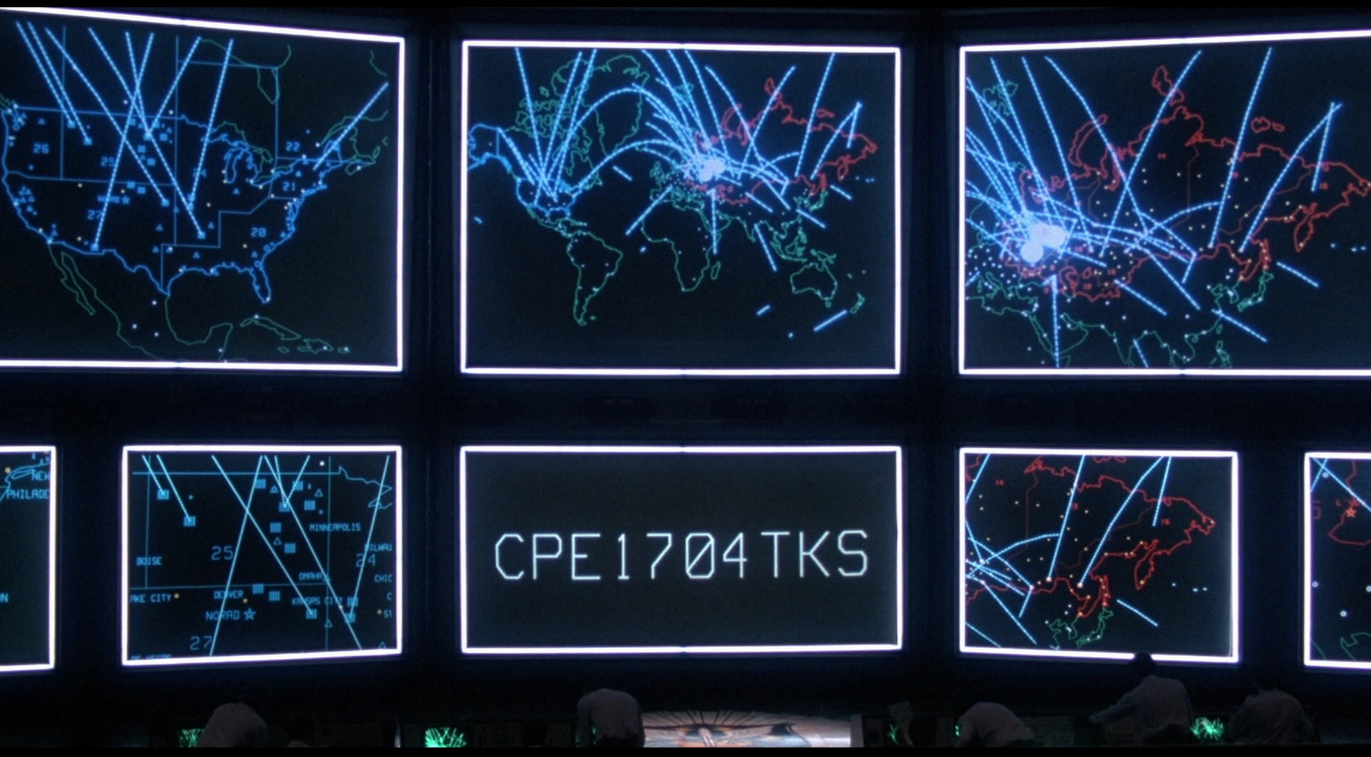 The big NORAD screens showing nuke strikes in "WarGames"