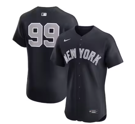 Yankees navy jerseys with gray "New York" written on the chest