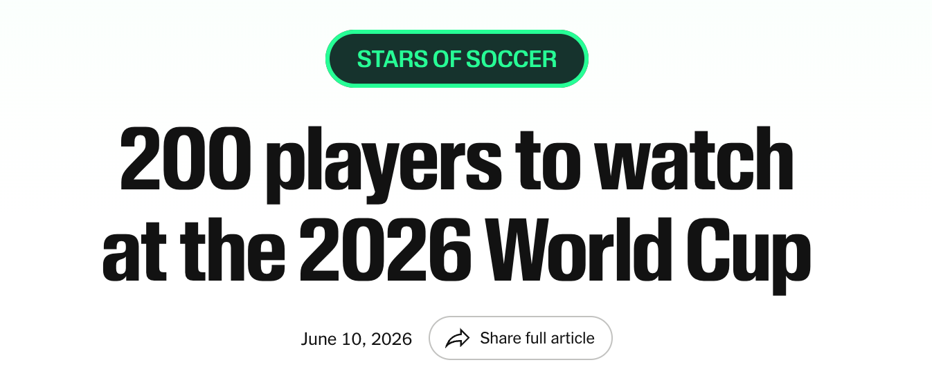 New York Times World Cup preview headline: "200 players to watch at the 2026 World Cup"