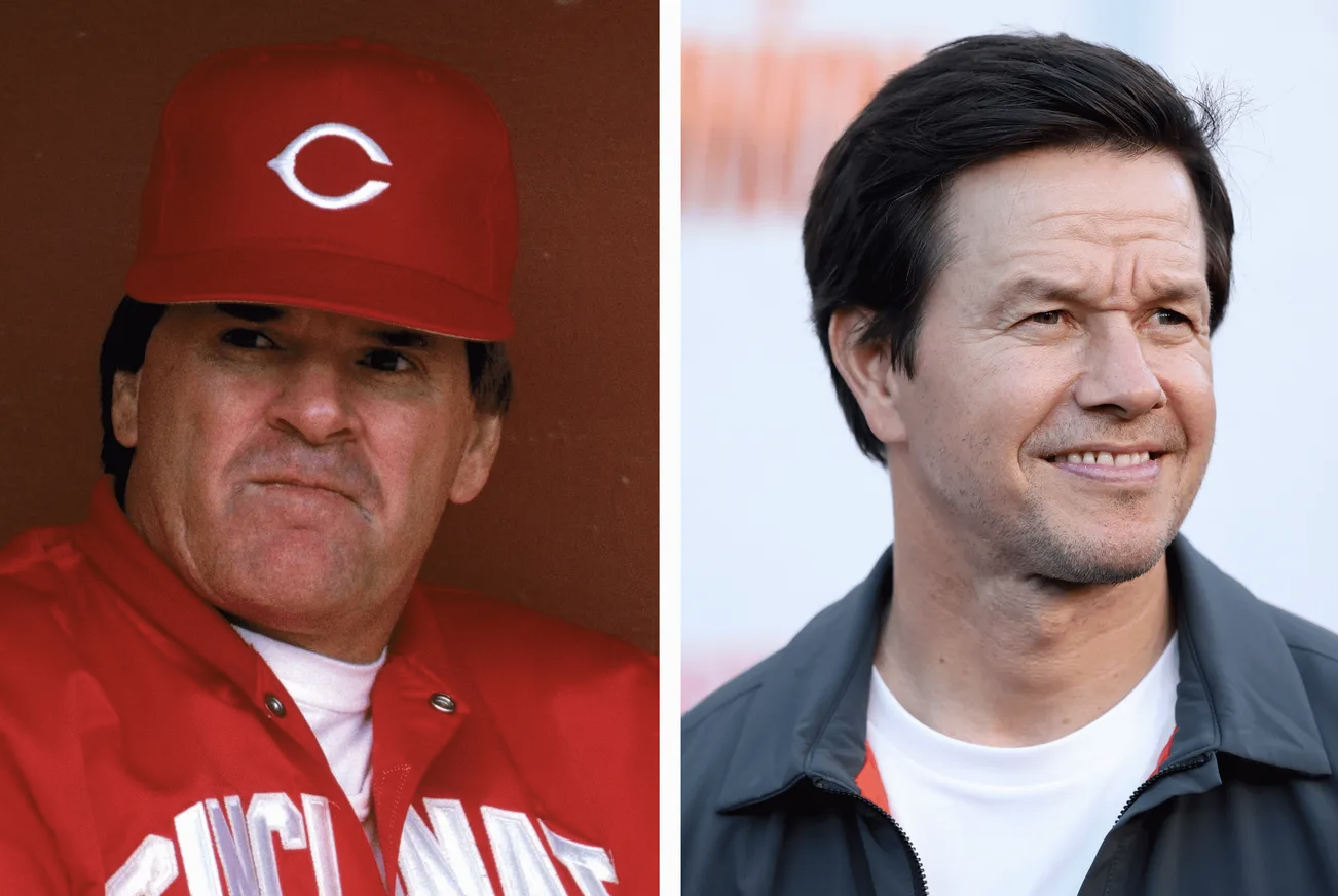 Pete Rose during his Reds managing days on the left, Mark Wahlberg, during his never-ending douchey days on the right