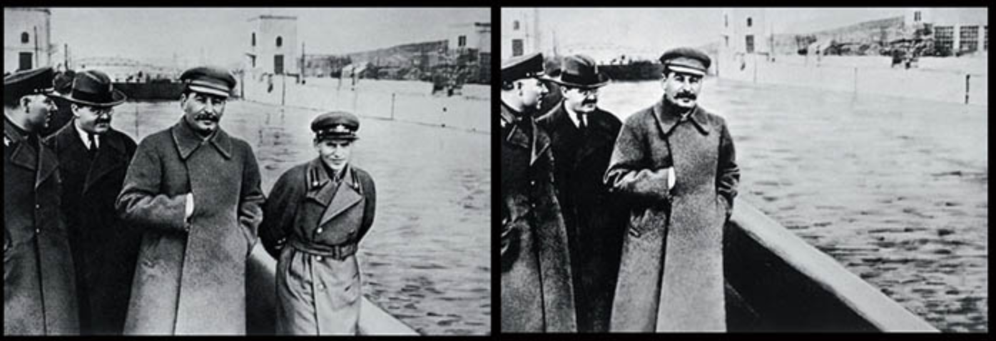 The famous photo of. the soviet official, Nikolai Yezhov, with Stalin but subsequently airbrushed out