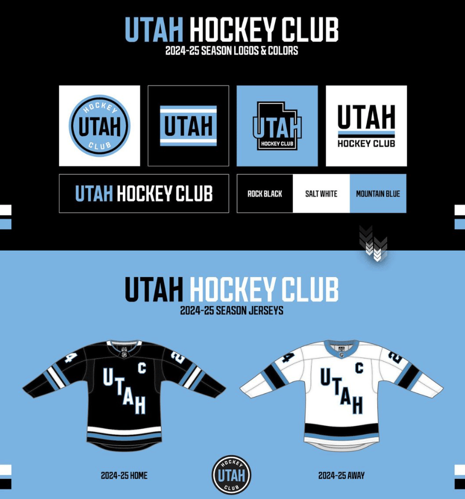 Blue, white, and black coloring an the block letters "UTAH" written across the sweater