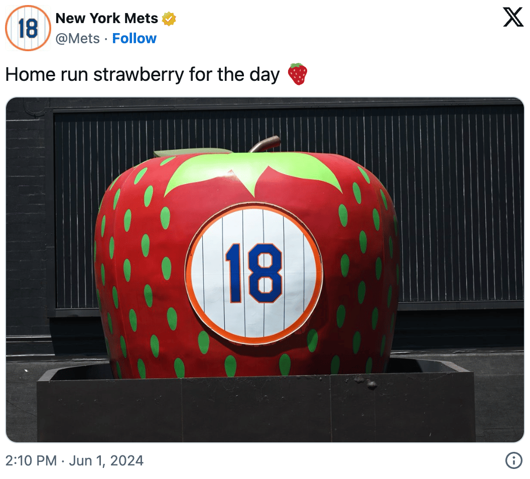Mets Home Run Apple painted like a Strawberry