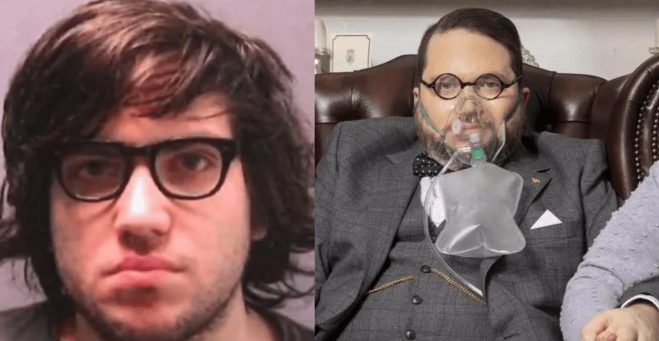 Two photos: on the left is the mugshot of Nicholas Rossi when he was younger. On the right is Rossi claiming t be Arthur Knight