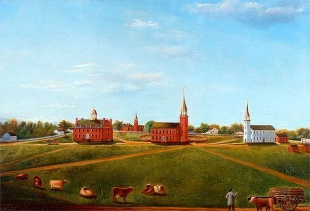 A painting of colonial New Haven, Connecticut