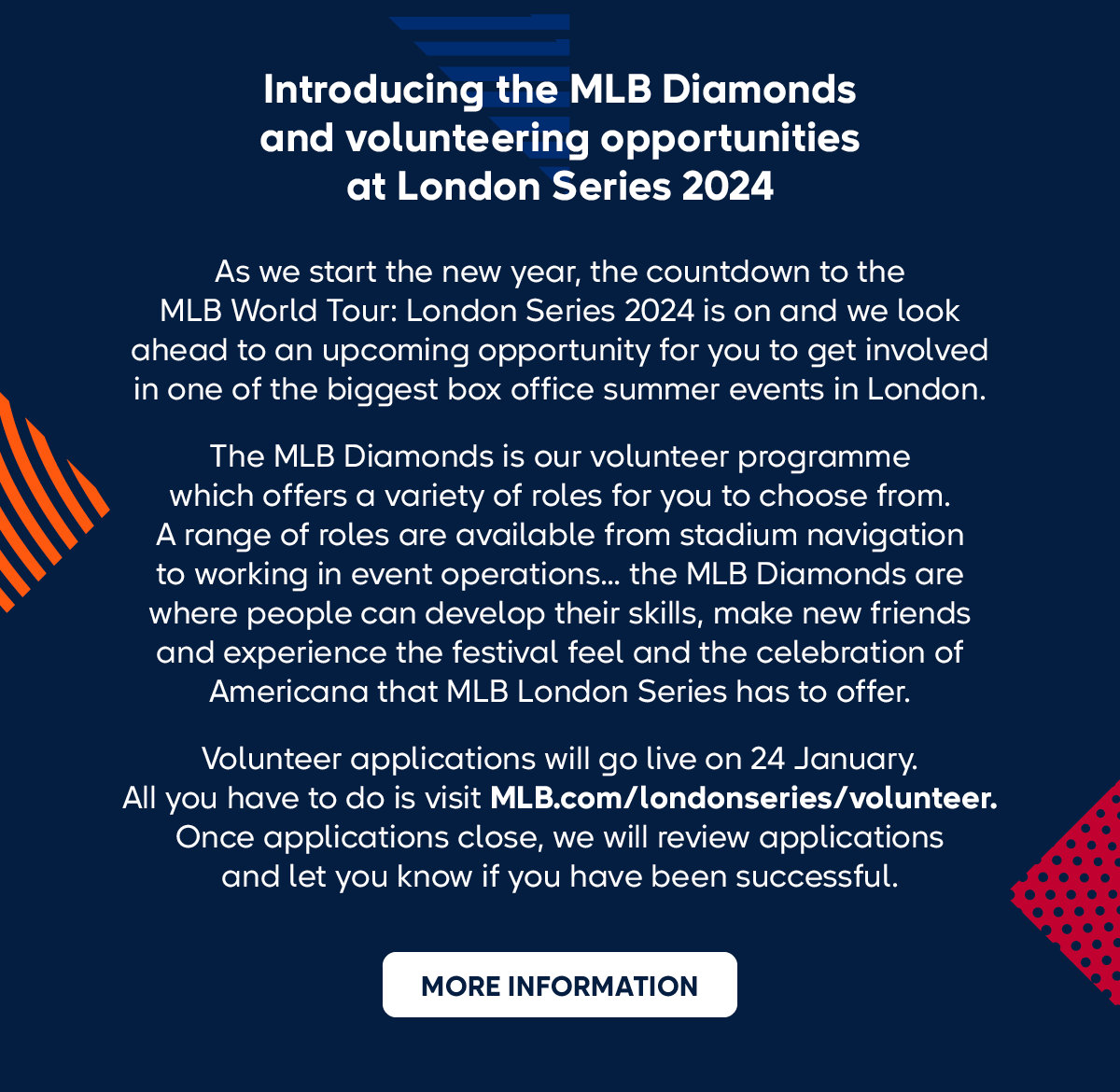 Ad soliciting volunteers for the MLB in London games