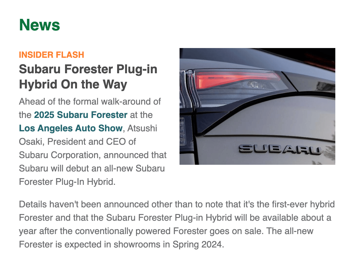 "Insider Flash: Subaru Forester Plug-in Hybrid on the way"