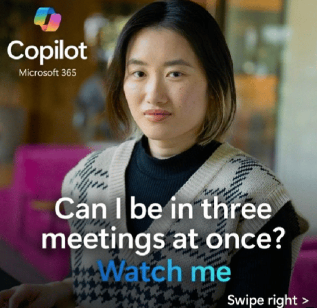 Ad: "Can I bee in three meetings at once? Watch me" 