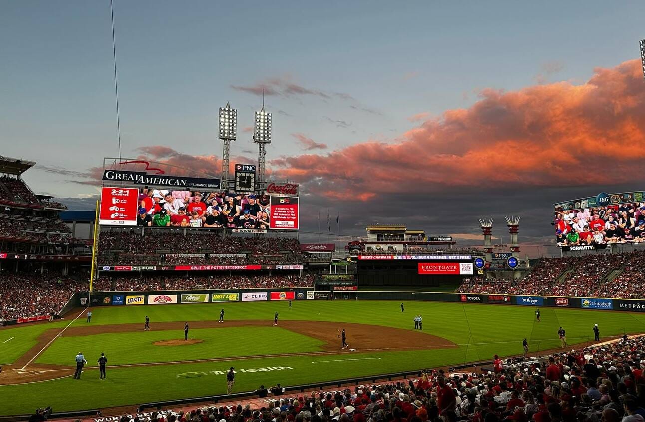 View of the field at Great American Ballpark in Cincinnati on Friday evening