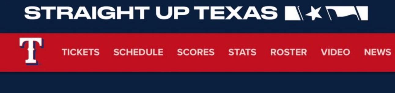 Rangers website banner saying "Straight up Texas" on it.