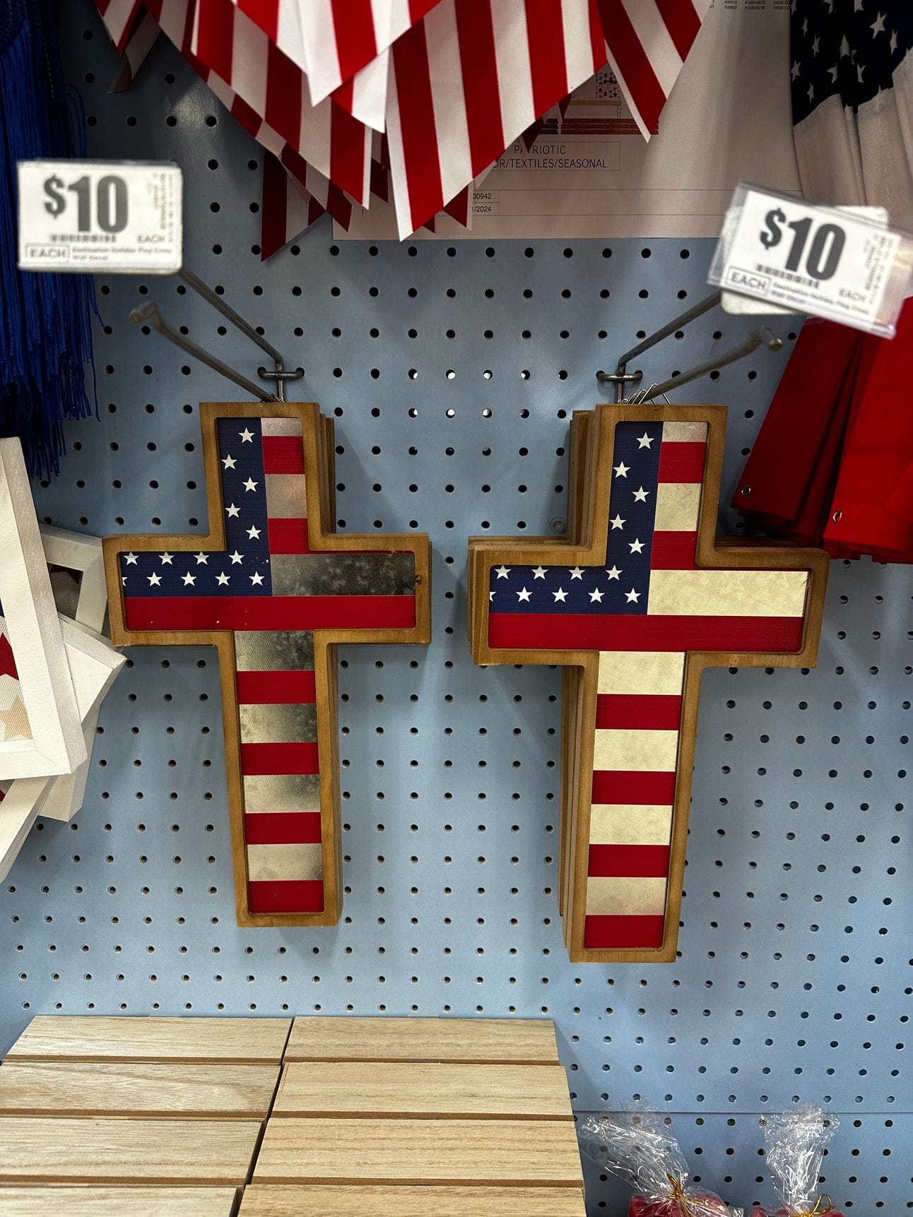 Wall-mounted crosses wit an American flag inlay