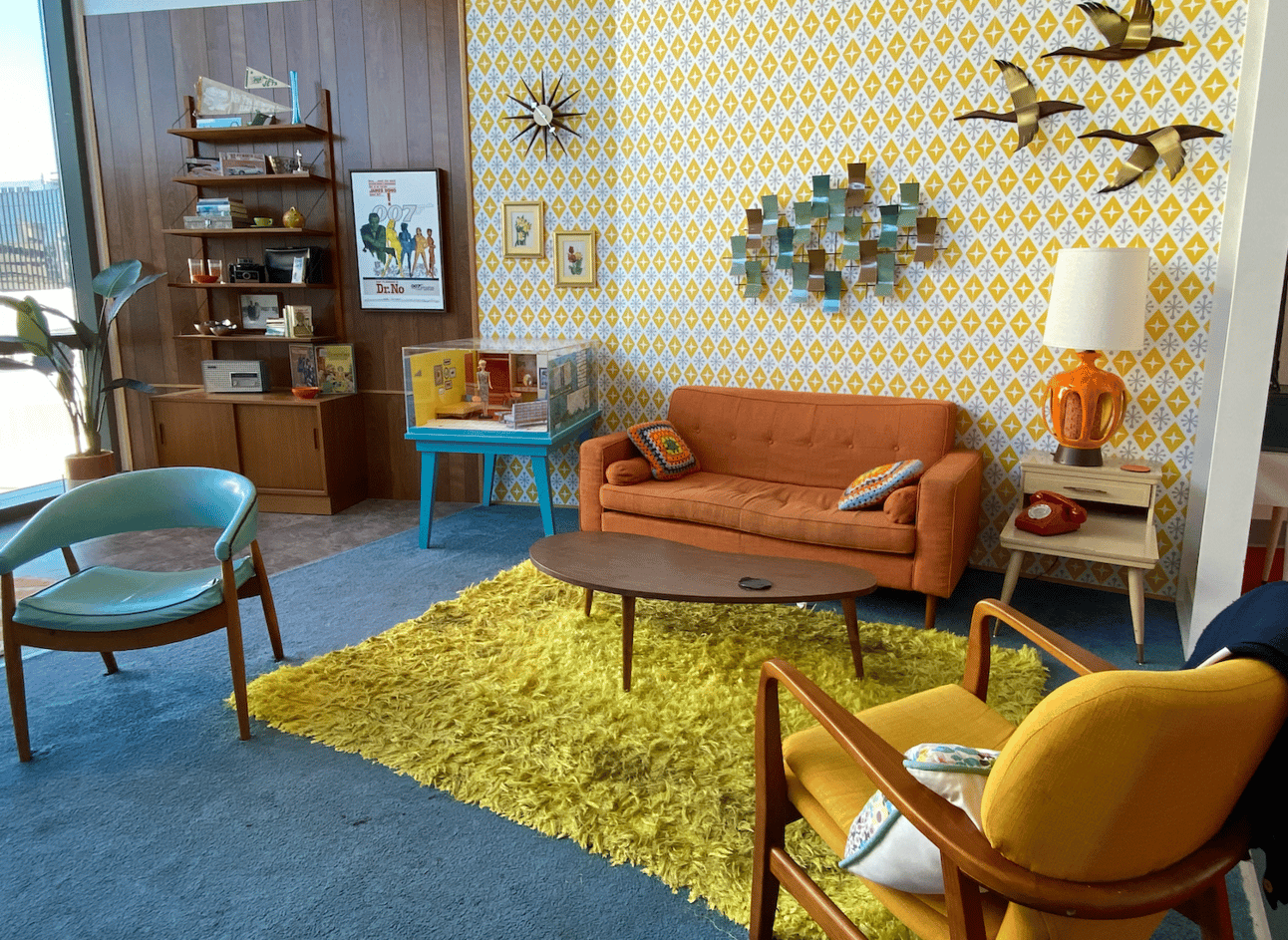 A mockup of a 1960s living room 