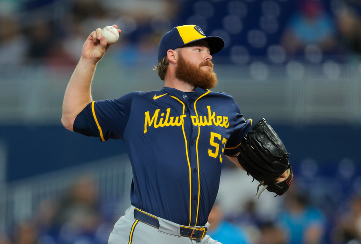 Brandon Woodruff of the Brewers delivering a pitch