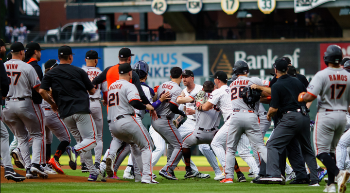 Giants and Rockies in a benches-clearing fight