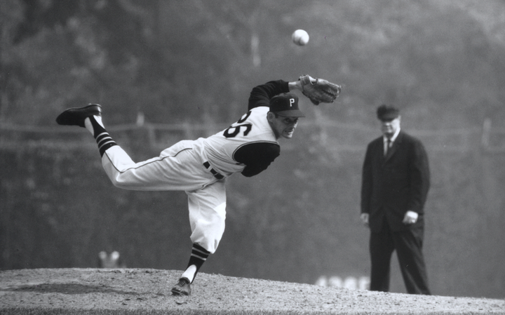 Roy Face, in mid delivery, on the mound sometime in the 1950s or 60s