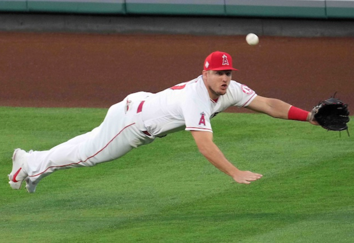 Mike Trout making a diving catch