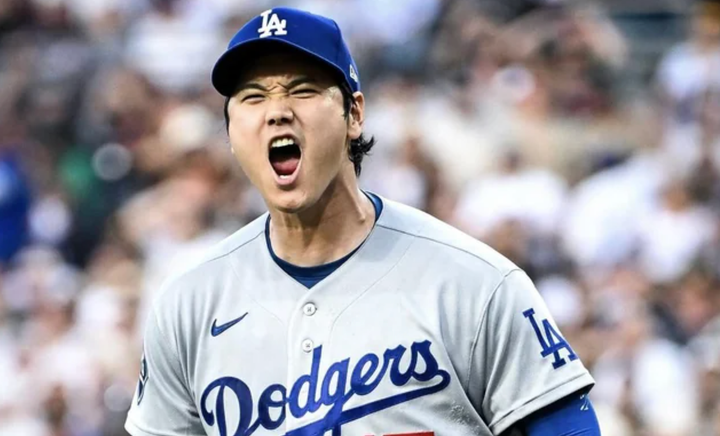 Shohei Ohtani yelling in triumph