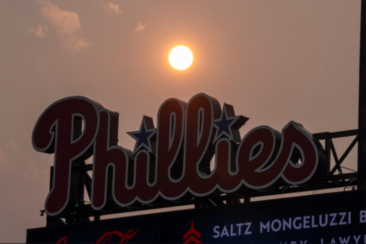 Citizens Bank Park in a smoky sunset