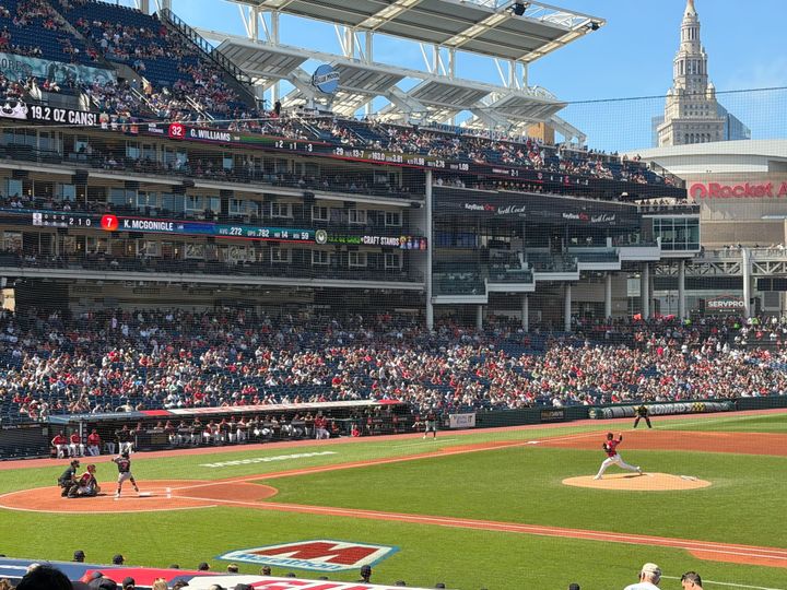 A view of Progressive Field from the first base stands