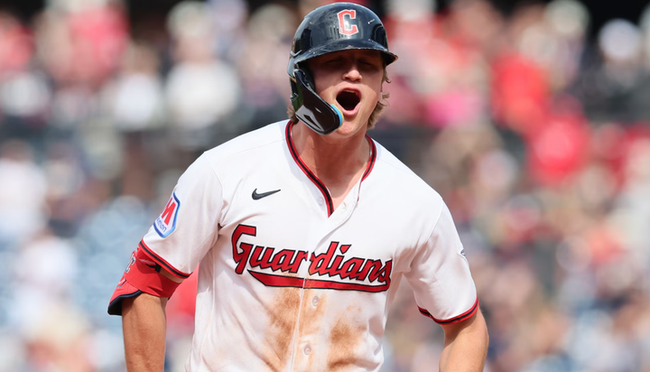Petey Halpin yelling after hitting a homer