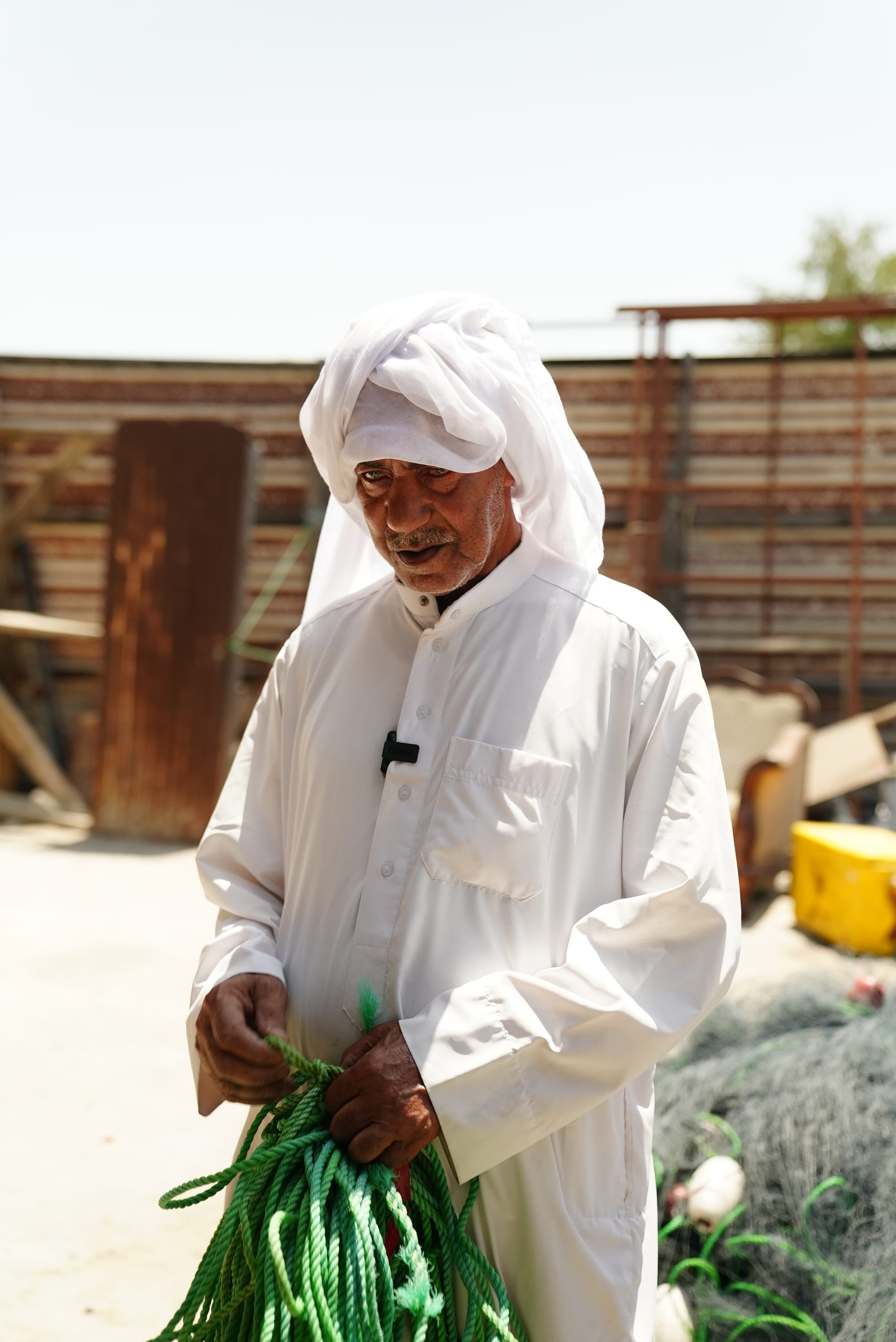 Bahraini fisherman Sayed Jaafar Al-Bladi on the Arabian Gulf coast.