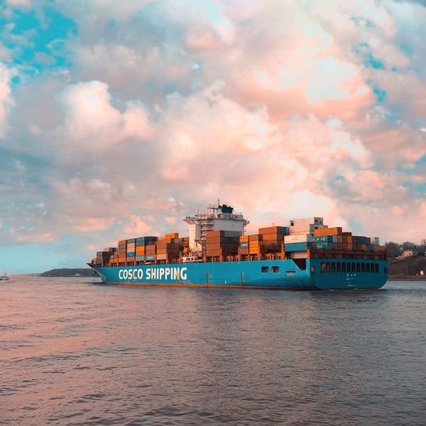Container ship in water.