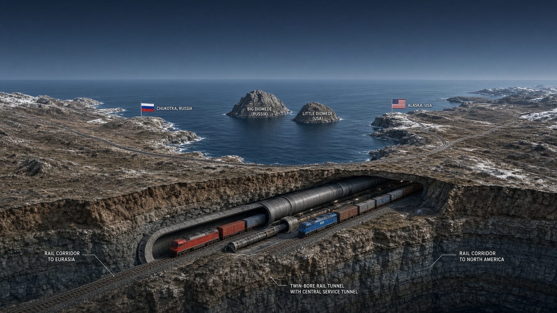 Putini–Trumpi tunnel jõudis projekteerimisse: 112 km Beringi väina all võib olla alles 6000 km megakoridori algus