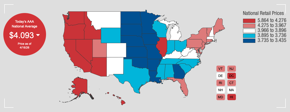 Graph showing gasoline price increases with sharp upward trend, illustrating the 21.2% monthly jump in gas prices during March 2026