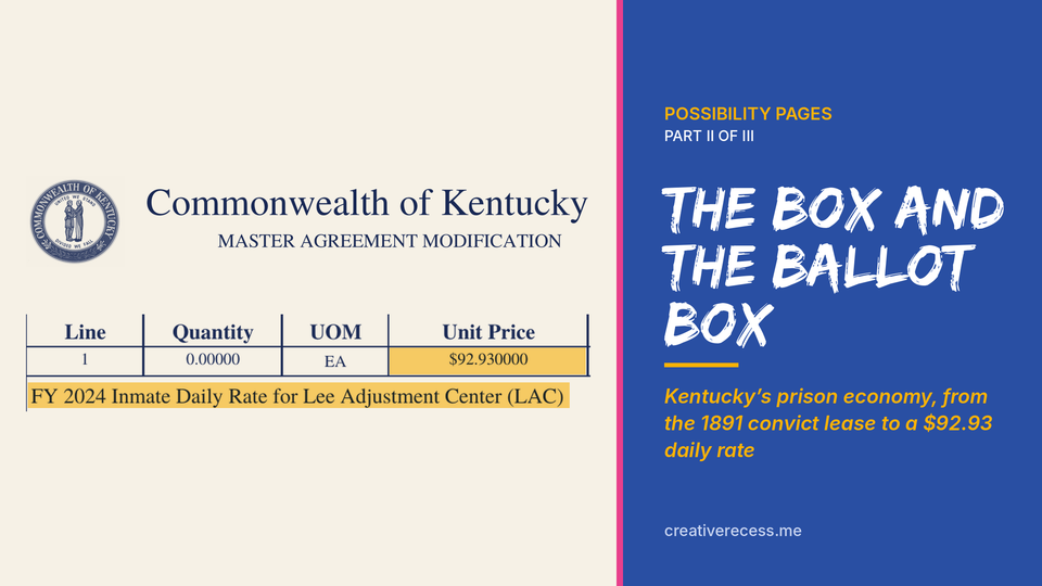 Excerpt of a Commonwealth of Kentucky master agreement modification showing a highlighted unit price of $92.93: the FY 2024 inmate daily rate for Lee Adjustment Center.
