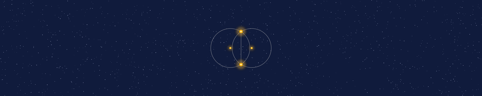 Two overlapping circles of starlight, with gold stars where they cross, on a wide night sky.
