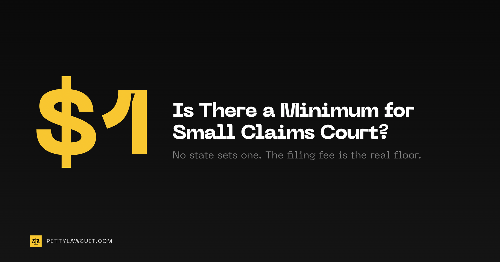 Dollar-one graphic asking if there is a minimum amount for small claims court, with note that no state sets one