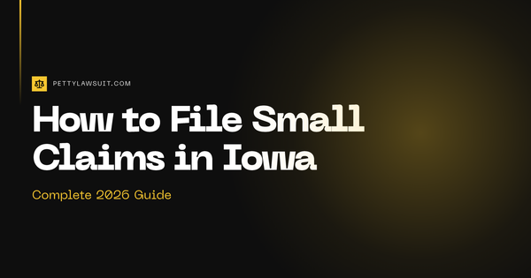 Iowa small claims court filing guide with courthouse steps and filing fee breakdown