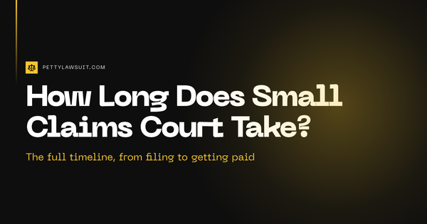 Timeline graphic answering how long does small claims court take, from filing to getting paid