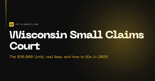 Wisconsin small claims court guide showing the $10,000 limit, $94.50 filing fee, and 2026 filing steps