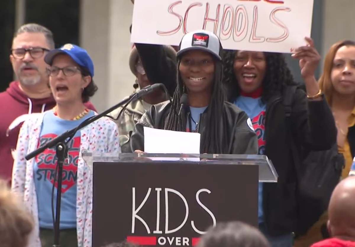 County Beacon Community Reporter Speaks at Kids Over Corporations rally.