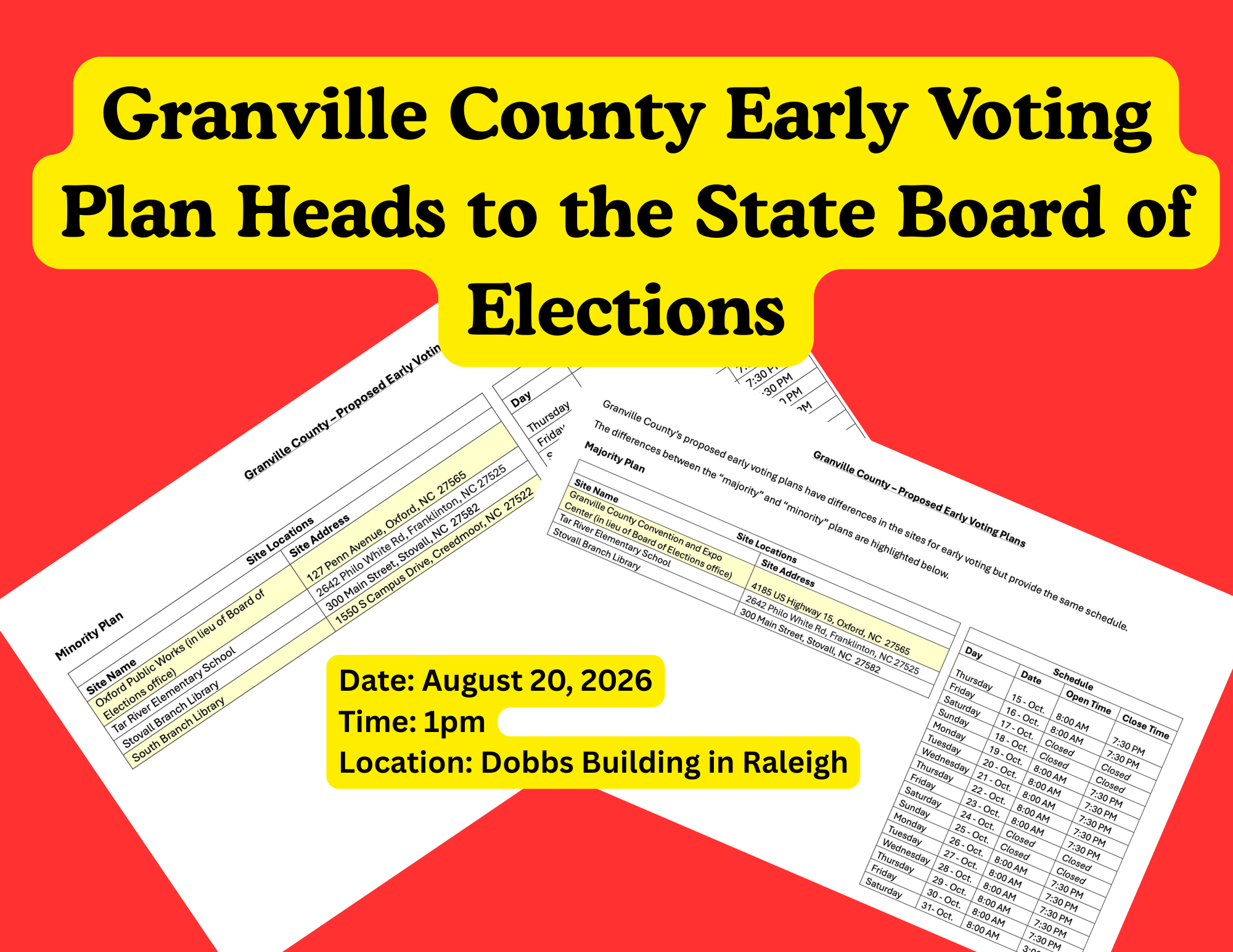 Granville County Early Voting Plan Heads to State Board of Elections