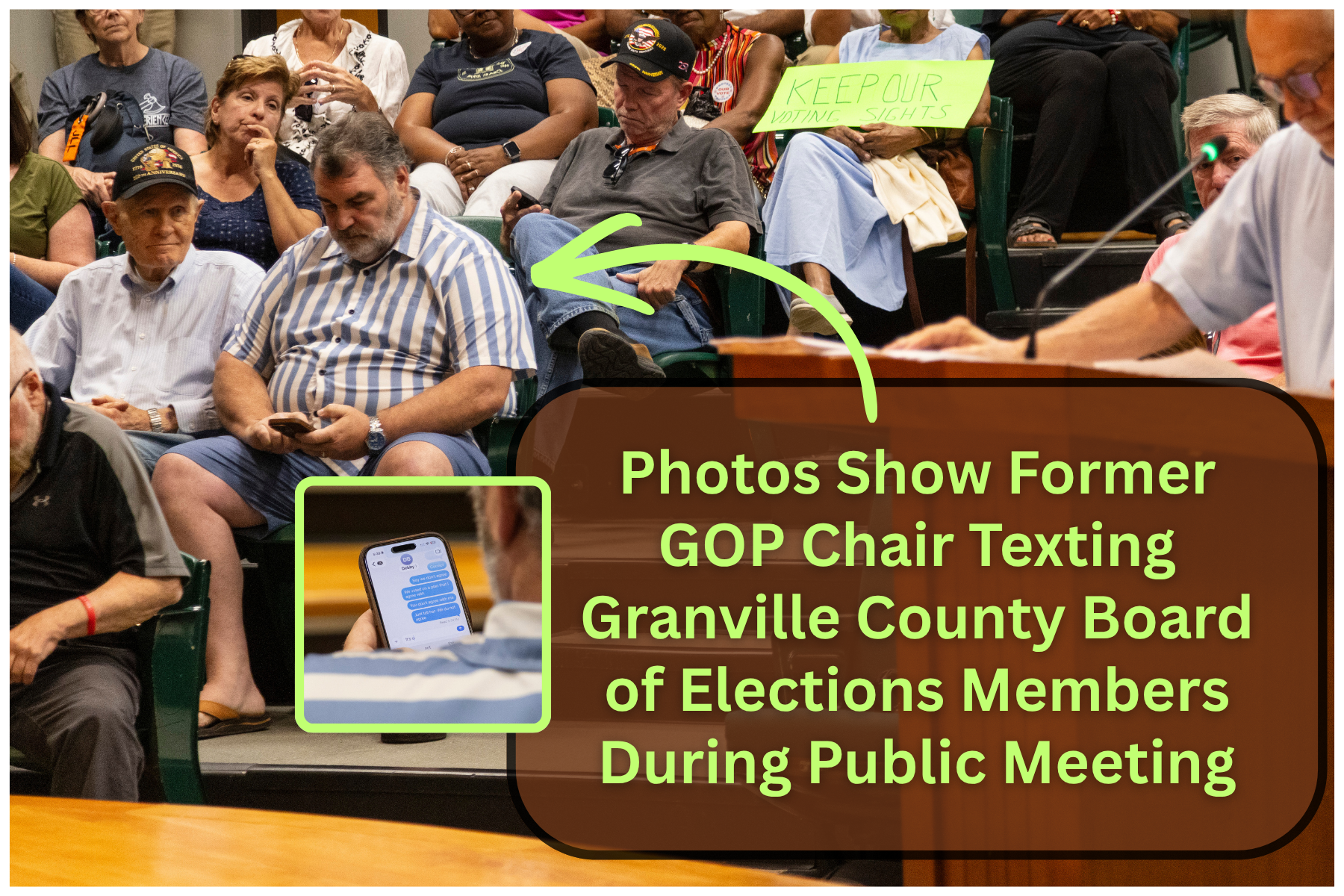 Photos Show Former GOP Chair Texting Granville County Board of Elections Members During Public Meeting