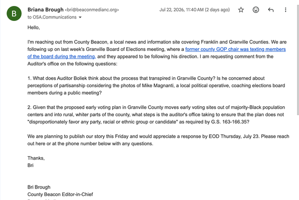 Office of State Auditor Dave Boliek Refuses to Answer Questions about the Granville County Board of Elections
