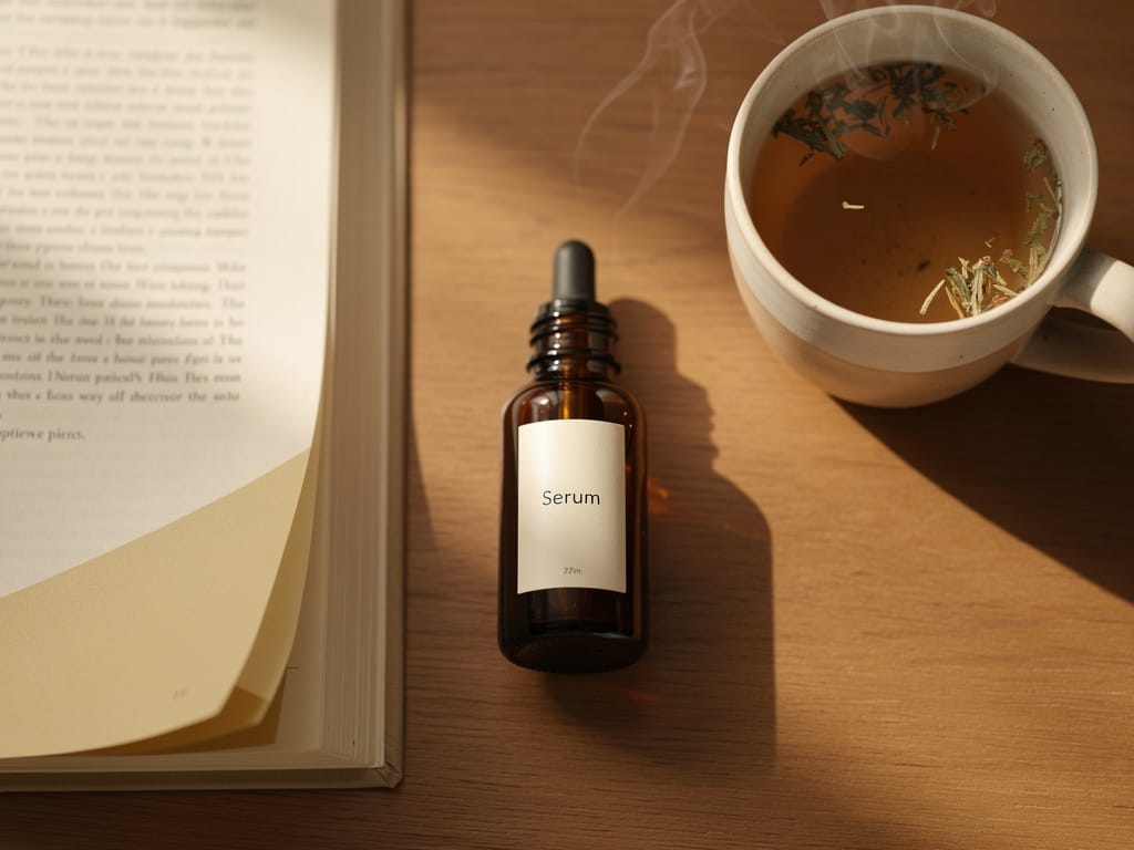 Night serum and book as part of a calming bedtime routine