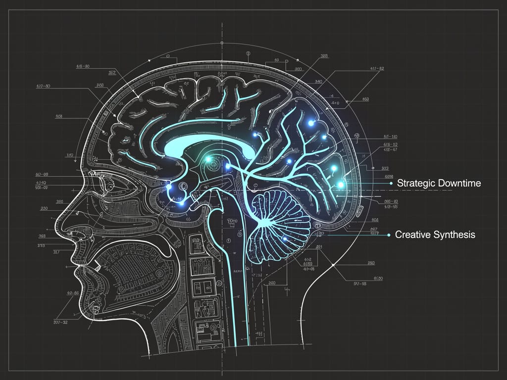 A technical diagram of the human brain's rest and creativity network