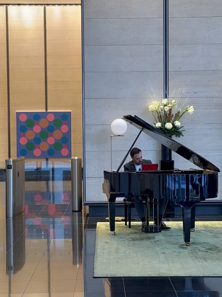 Antimo Magnotta at the piano, Moor House reception
