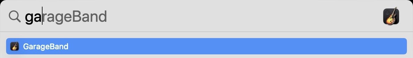 Launch GarageBand using Spotlight