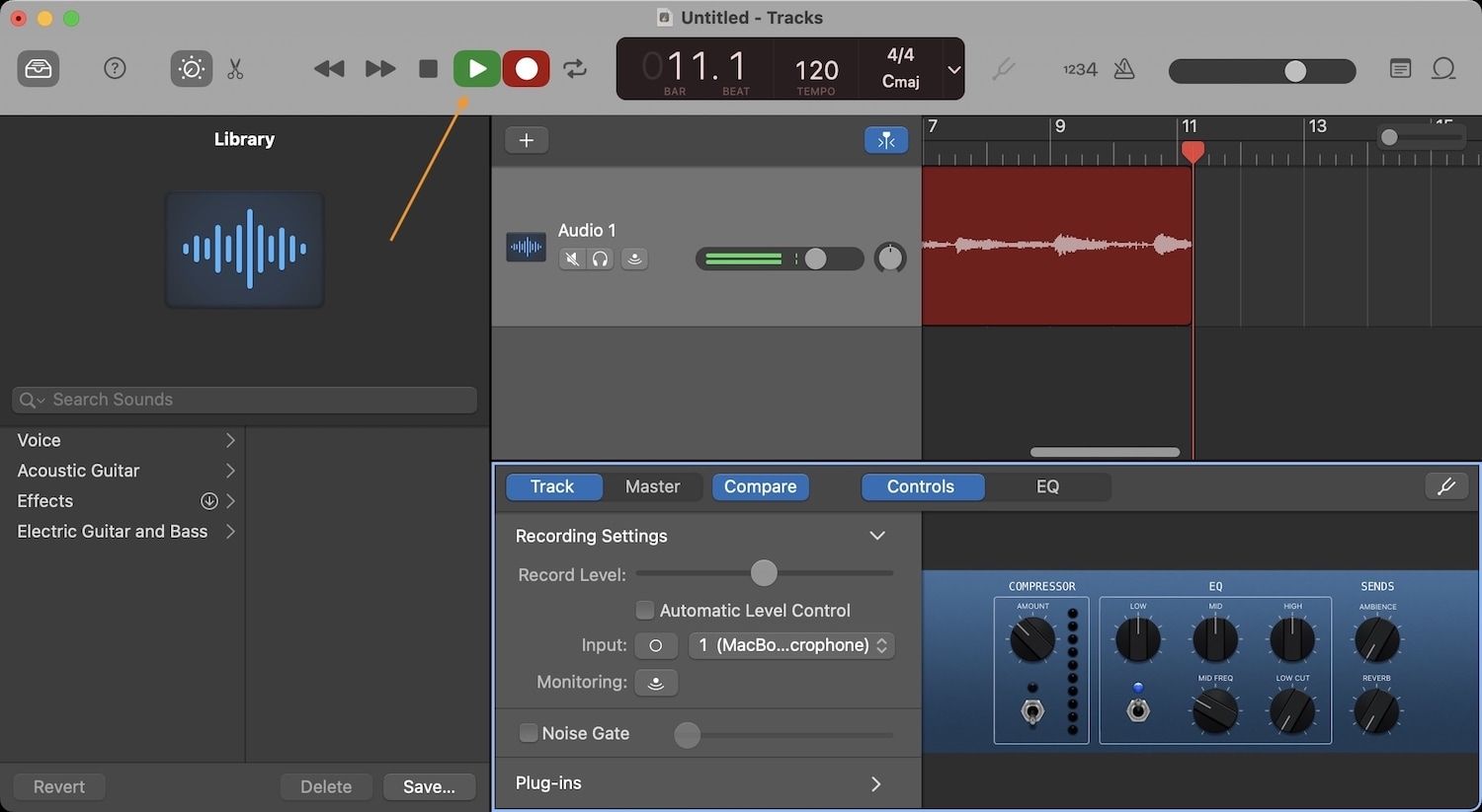 GarageBand stopping recording
